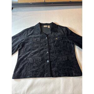Chicos Black Paisley Cotton Jacket Size 1